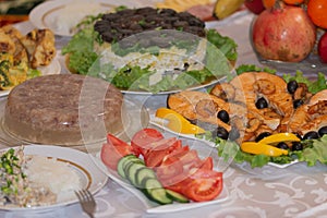 jellied meat, cold jellied meat dish.fruits