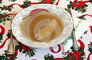 Jellied pork meat in aspic on a christmas table