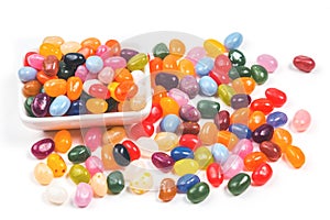 Jelly bean sweets in a rectangular bowl