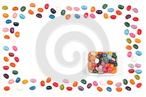 Jelly bean sweets in a rectangular bowl