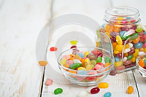 Jelly beans in the glass bowl