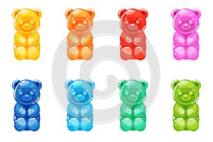 Jelly bears. Cartoon marmalade candies, animals shapes sweets, colorful gummy bear, fruit and berry flavors, classical