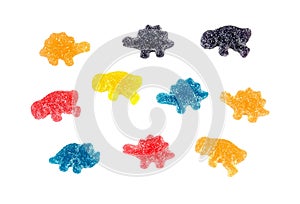 Jelly candy in dinosaur animal shape style isolated on white background