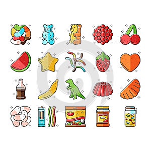 jelly candy gummy bear fruit gum icons set vector