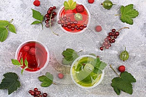 Jelly dessert with fresh berries pudding cream currants gooseberries raspberries