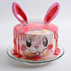 Jelly Face Bunny Cake With Dripping Pink Frosting