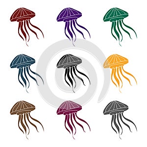 Jelly fish icon in black style isolated on white background. Sea animals symbol stock vector illustration.