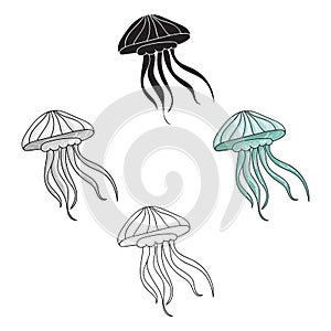 Jelly fish icon in cartoon,black style isolated on white background. Sea animals symbol stock vector illustration.