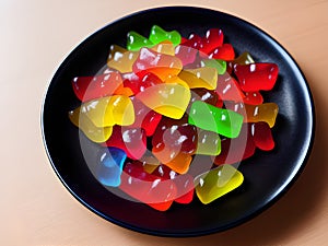 jelly fruit sweets on dish , AI Generated