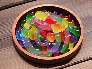 jelly fruit sweets on dish , AI Generated