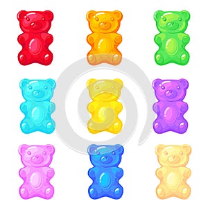 Jelly gummy bears. Fruit candy for baby, sugar marmalade for kids, sweet cute food, cartoon neat vector illustration