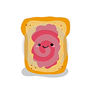 Jelly and peanut butter toast vector illustration in cute doodle style with antropomorphic faces