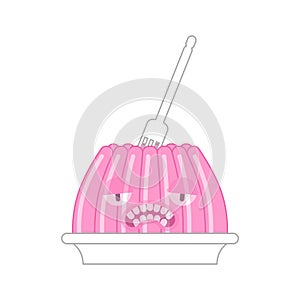 Jelly pudding monster. Angry sweet jell. sweetness gelatin. vector illustration