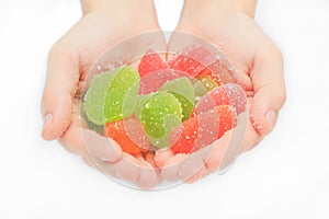 Jelly sweet, flavor fruit, candy dessert colorful on sugar.