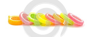 Jelly sweet, flavor fruit, candy dessert colorful on white background.