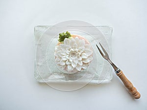 Jelly Thai dessert Flower pattern have Sweet taste on dish glass,Made from coconut milk,White Background