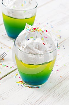 Jelly with whipped cream and candy topping