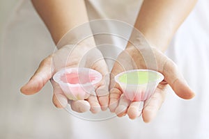 Jelly on woman hand.