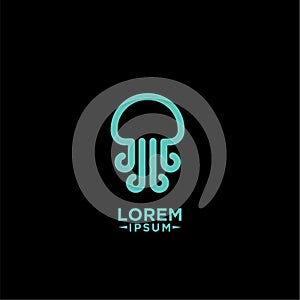 Jellyfish black neon line outline logo icon designs vector