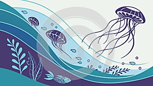 Jellyfish with Deep Blue Abstract Wave Pattern, vector design Generative AI