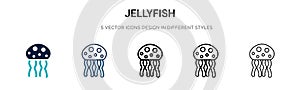 Jellyfish icon in filled, thin line, outline and stroke style. Vector illustration of two colored and black jellyfish vector icons