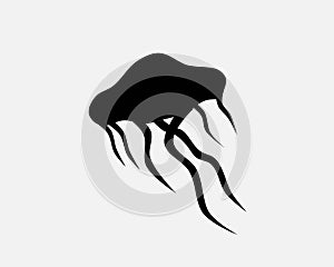 Jellyfish Icon Jelly Fish Animal Water Sea Ocean Creature Vector Black White