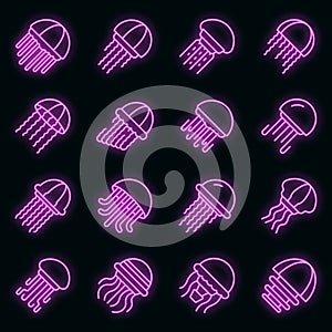 Jellyfish icons set vector neon