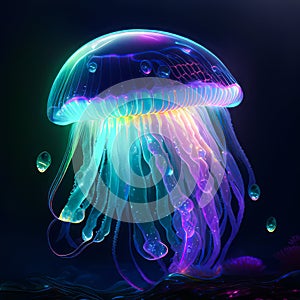 Jellyfish with iridiscent glow background