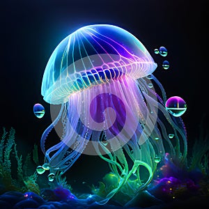 Jellyfish with iridiscent glow background