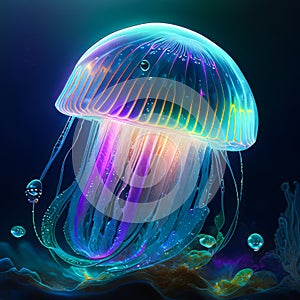 Jellyfish with iridiscent glow background