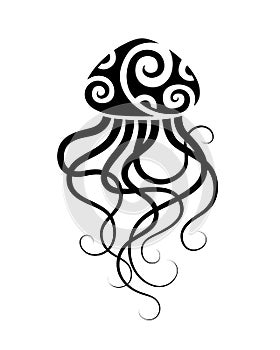 Jellyfish Maori style. Tattoo sketch or logo.