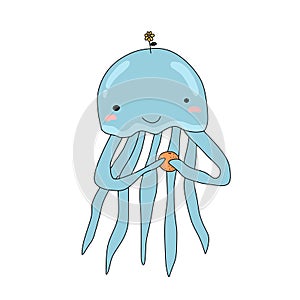 Jellyfish with orange cartoon illustration