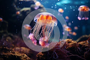 A jellyfish swimming in the ocean, AI