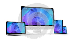 computer gadgets with fluid website on screen