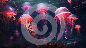 Jellyfishes underwater. Generative AI