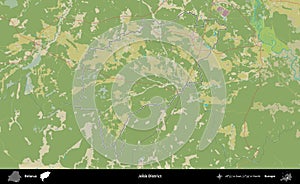 Jelsk District outlined, Belarus. Topographic Humanitarian