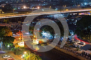 Jembatan Kota Intan drawbridge from above at night photo