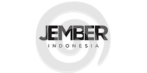 Jember in the Indonesia emblem. The design features a geometric style, vector illustration with bold typography in a modern font. photo