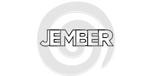 Jember in the Indonesia emblem. The design features a geometric style, vector illustration with bold typography in a modern font. photo