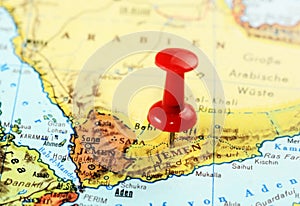 Jemen map red pin photo