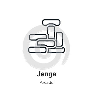 Jenga outline vector icon. Thin line black jenga icon, flat vector simple element illustration from editable arcade concept photo