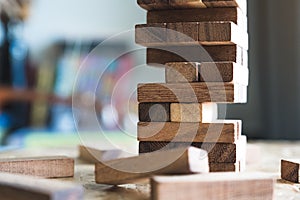 A Jenga or Tumble tower wooden block game