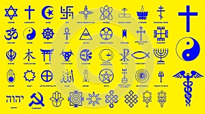 World religion symbols signs of major religious groups and other religions isolated.