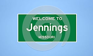 Jennings, Missouri city limit sign. Town sign from the USA.