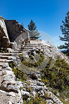 Jenny Lake Trail on the way to Inspiration Point that overlooks Jenny Lake in the Grand Tetons National Park in Wyoming