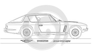 Jensen Interceptor vintage car silhouette, vector illustration