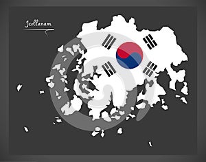 Jeollanam map with South Korean national flag