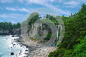 Jeongbang Waterfall on Jeju Island, South Korea