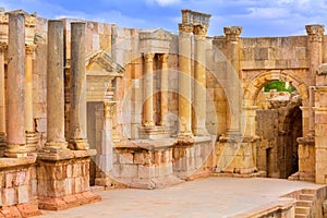Amphitheater South Theatre in Jerash, Jordan photo