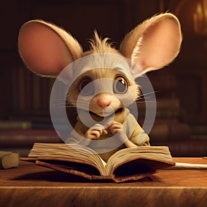 Jerboa Cartoon Reading Book With Subtle Shading Style